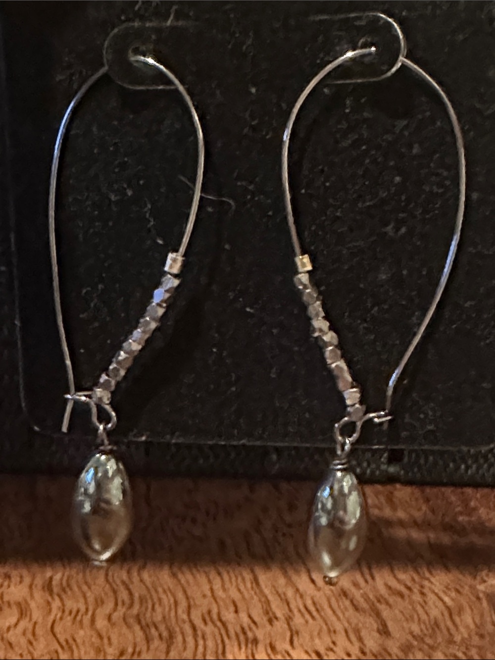 Gunmetal Teardrop Hoop Earrings with hematite Dangle